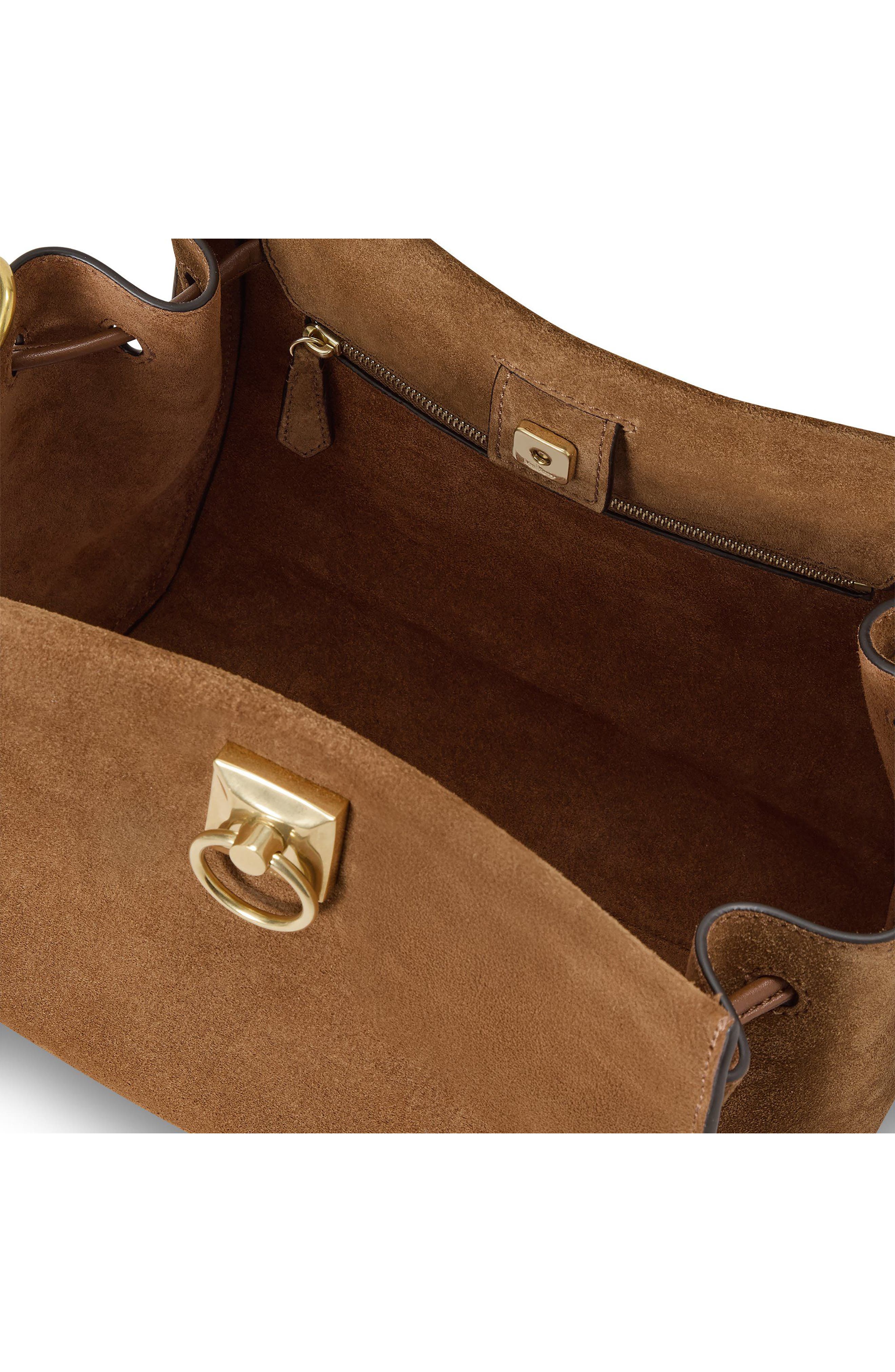 Small Iris Suede Leather Crossbody Bag, Alternate, color, VINTAGE OAK