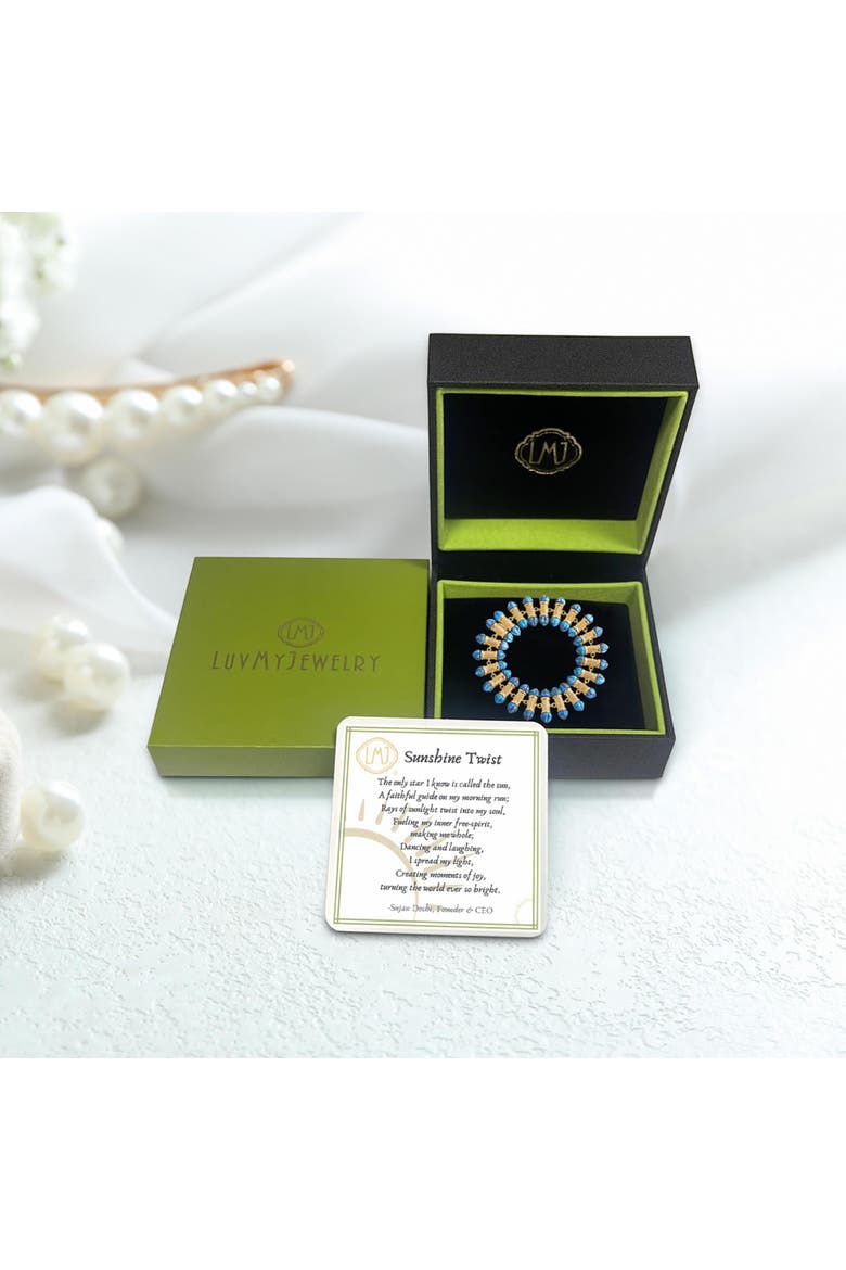 Twisted Rays Design Turquoise Gemstone Yellow Gold Plated Silver Women Bracelet, Alternate, color, 14KT Gold Vermeil on Sterling