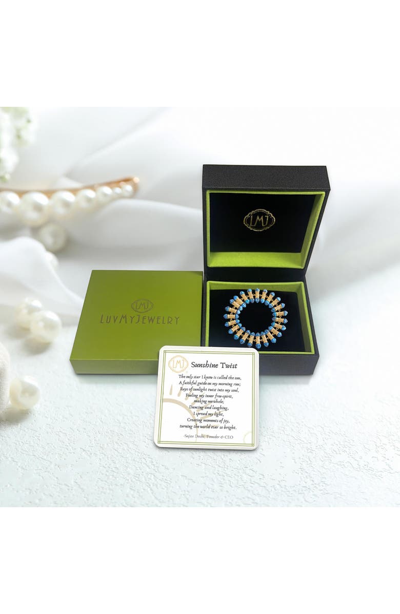 LuvMyJewelry Twisted Rays Design Turquoise Gemstone Yellow Gold Plated Silver Women Bracelet, Alternate, color, 