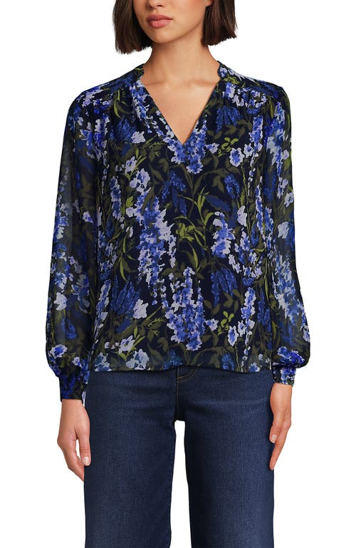 Lands' End Chiffon Removable Tie Neck Blouse In Multi