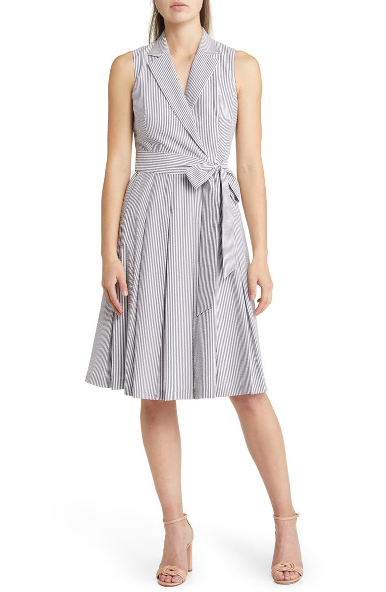 Anne Klein Faux Wrap Fit & Flare Dress, Main, color, 