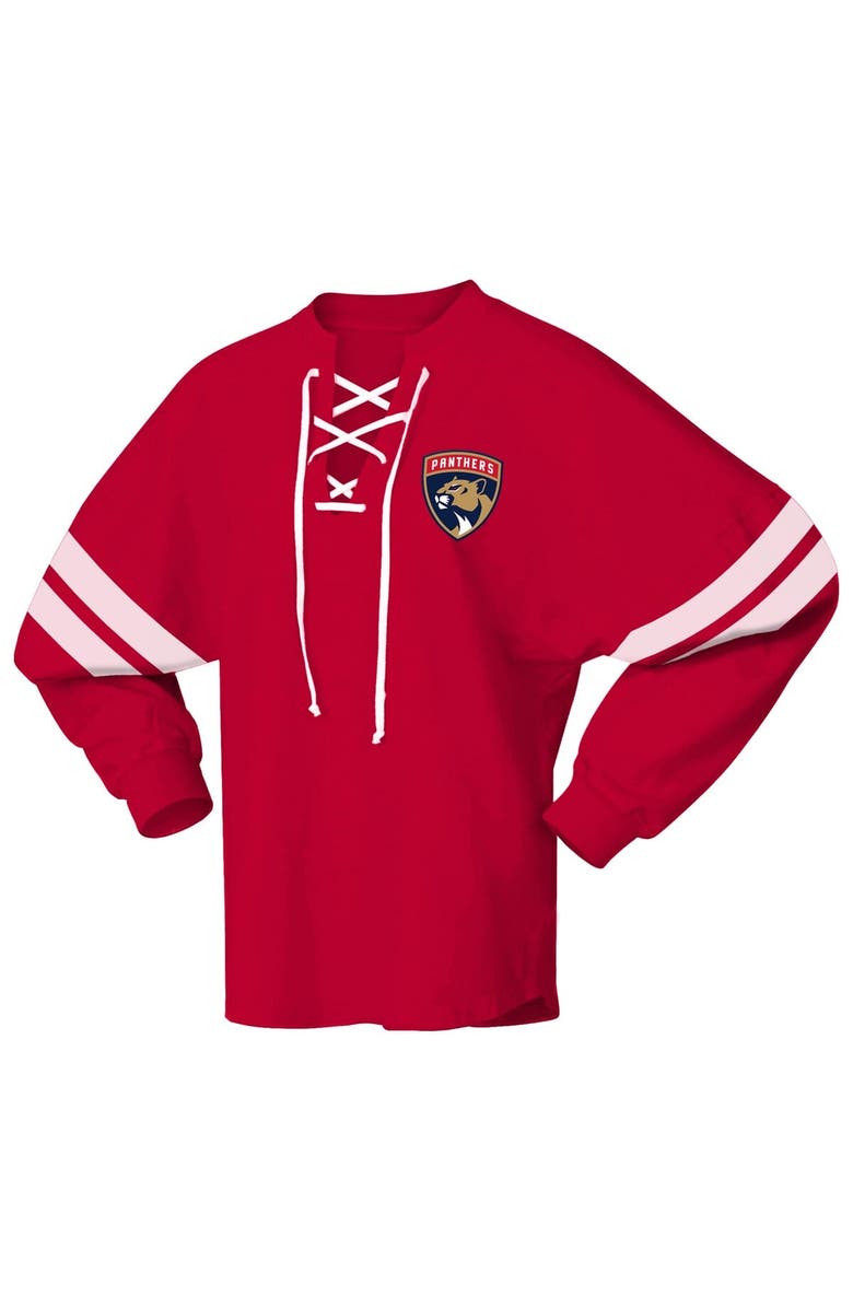 FANATICS Unisex Fanatics Red Florida Panthers 2025 Stanley Cup Champions Lace-Up Long Sleeve Jersey T-Shirt, Alternate, color,