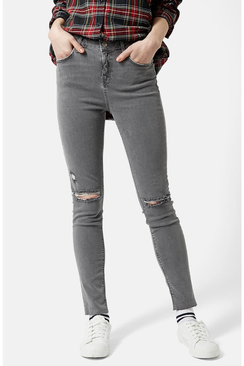 'Jamie' High Rise Ripped Skinny Jeans, Alternate, color, GREY