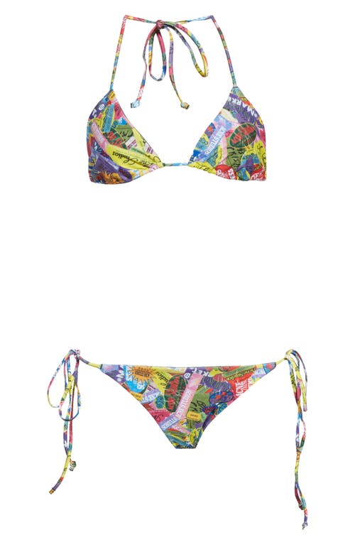 Acne Studios Eini Multisticker Print String Bikini Two-piece Swimsuit In Gray