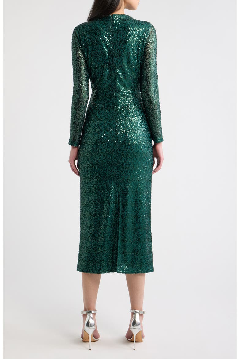 Sequin Twist Neckline Midi Dress, Alternate, color, DEEP JADE