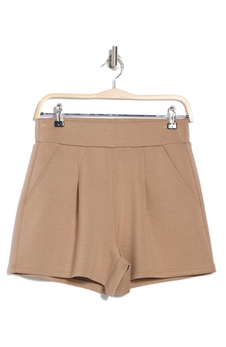 Z by Zella Whisper Knit Pleated Shorts, Alternate, color, Tan Portabella