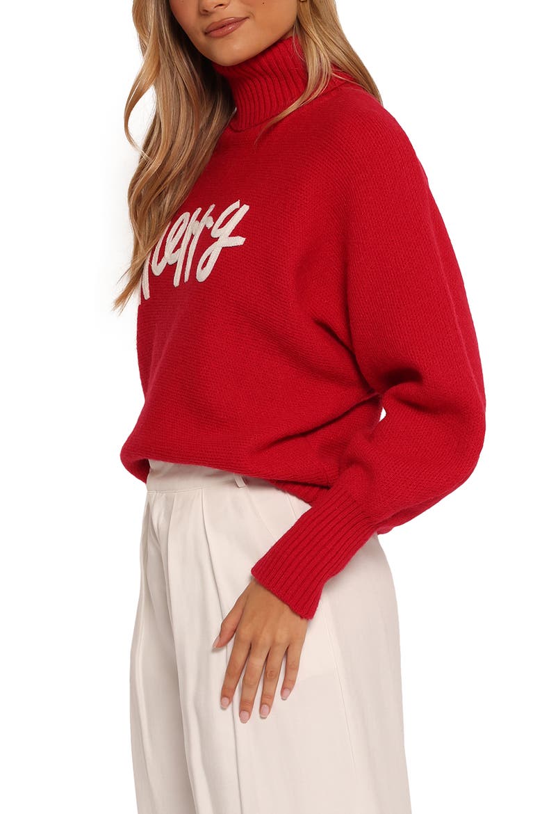 Merry Appliqué Turtleneck Sweater, Alternate, color, RED/ WHITE