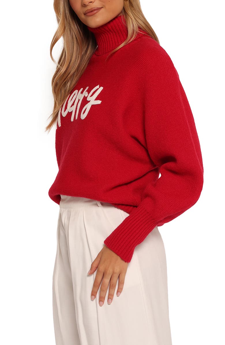 Petal & Pup Merry Appliqué Turtleneck Sweater, Alternate, color, Red/ White