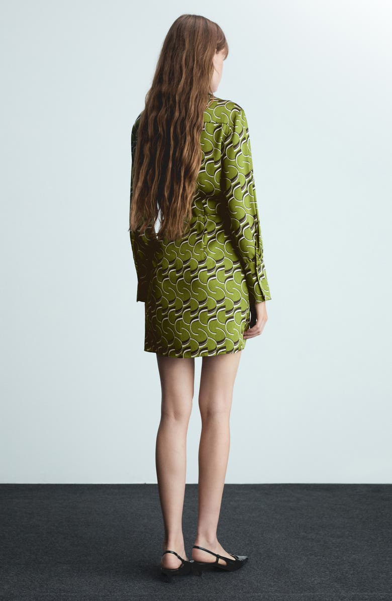 MANGO Geo Print Long Sleeve Satin Faux Wrap Dress, Alternate, color, 