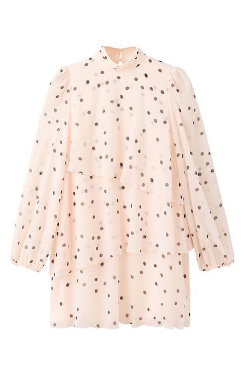 Ruffle Puff Shoulder Long Sleeve Shift Dress