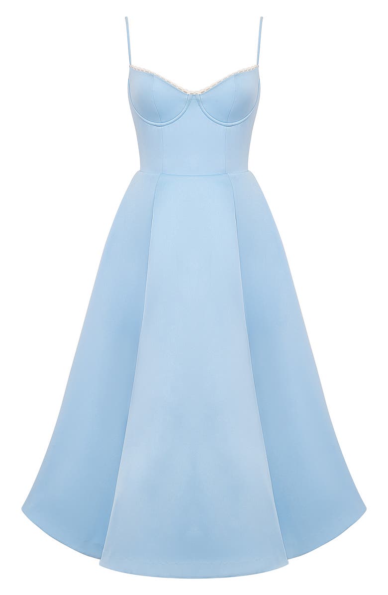 HOUSE OF CB Mademoiselle Bustier Stretch Satin Midi Dress, Alternate, color, Cinderella Blue