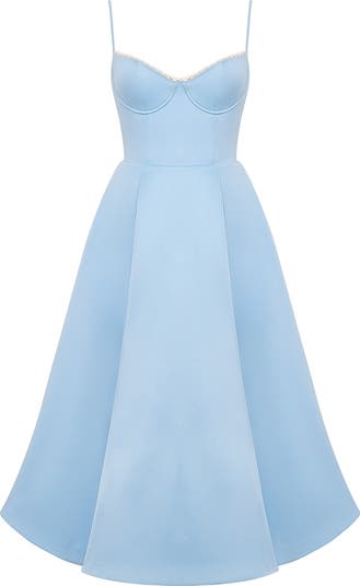 Mademoiselle Bustier Stretch Satin Midi Dress