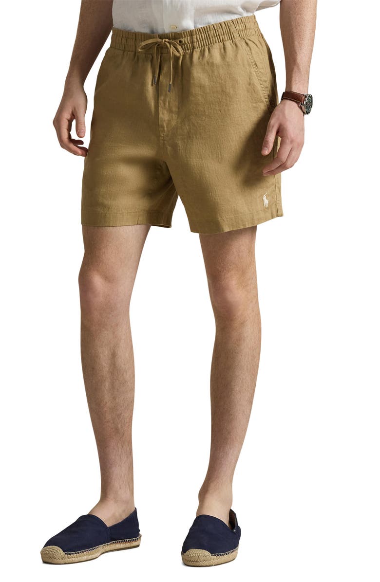 Polo Ralph Lauren Polo Prepster 6-Inch Drawstring Linen Shorts, Main, color, Cafe Tan