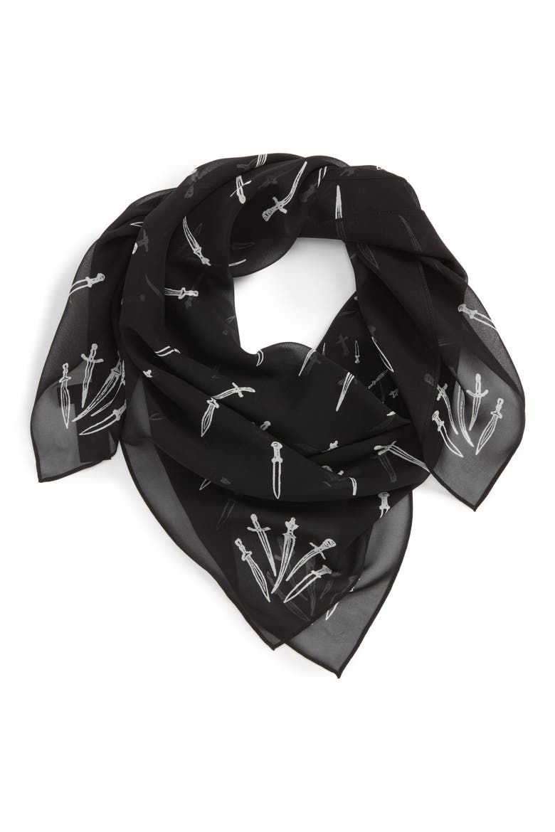 Dagger Square Silk Scarf, Alternate, color, BLACK MULTI