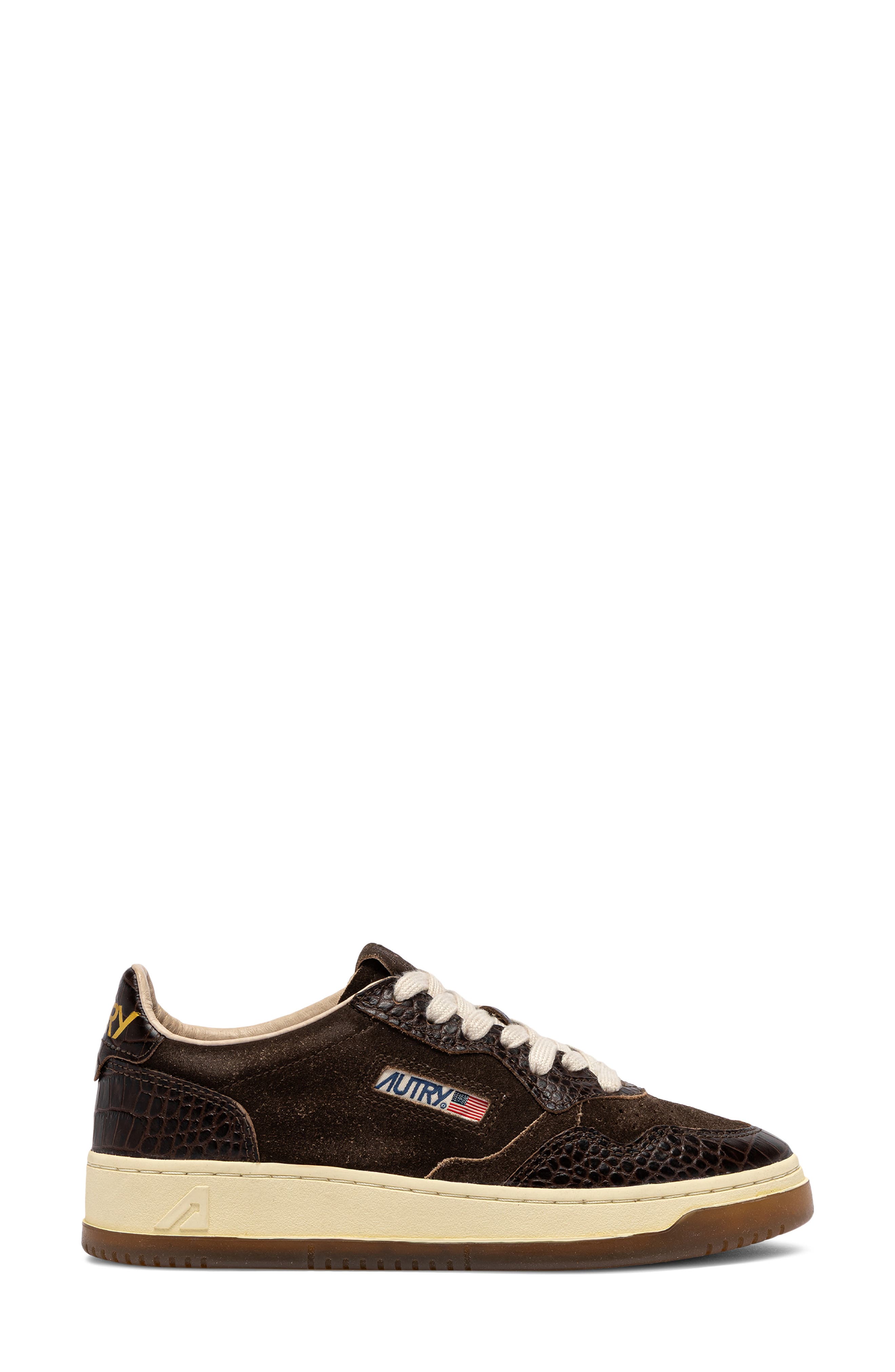 Medalist Low Croc Embossed Leather Sneaker, Main, color, MUSTANG/ BROWN