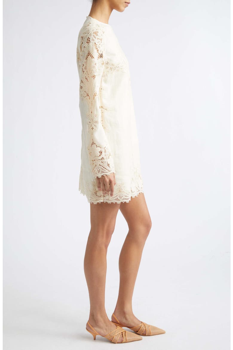 Camie Lace Long Sleeve Shift Minidress, Alternate, color, IVORY