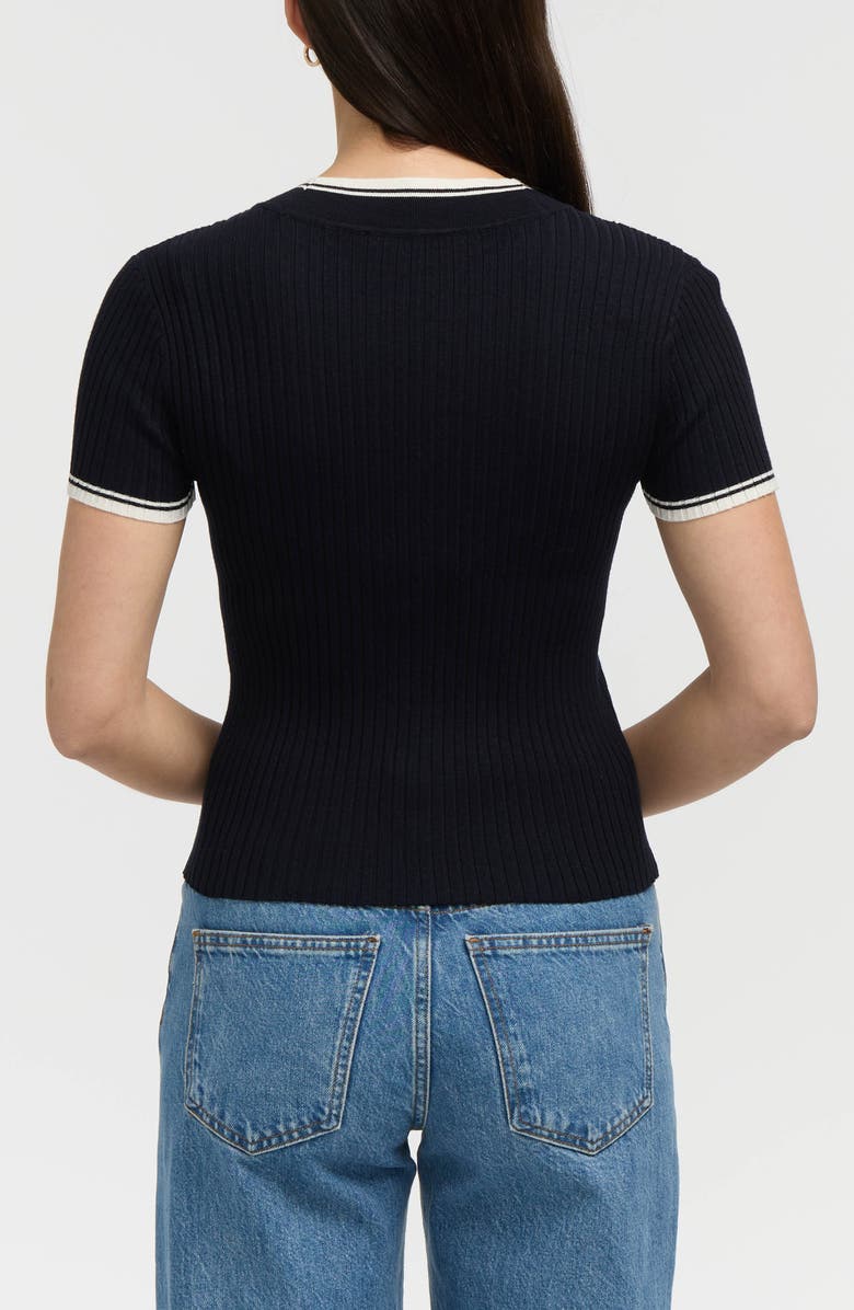 NVLT Stripe Short Sleeve Crop Cardigan, Alternate, color, Black/Marshmallow