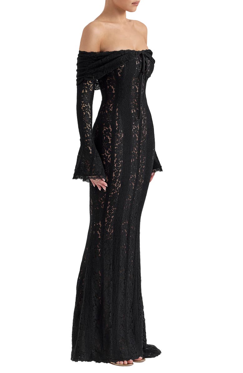 HOUSE OF CB Belle Off the Shoulder Long Sleeve Maxi Dress, Alternate, color, Black
