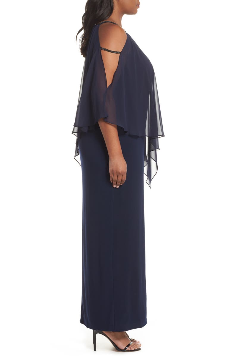 Xscape Evenings Xscape Chiffon Overlay Split Sleeve Gown, Alternate, color, 