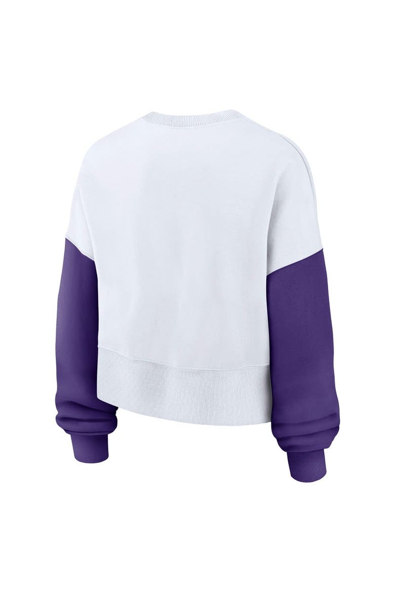 Women's Nike White LSU Tigers Color-Block Oversized Cropped Pullover Sweatshirt, Alternate, color, White