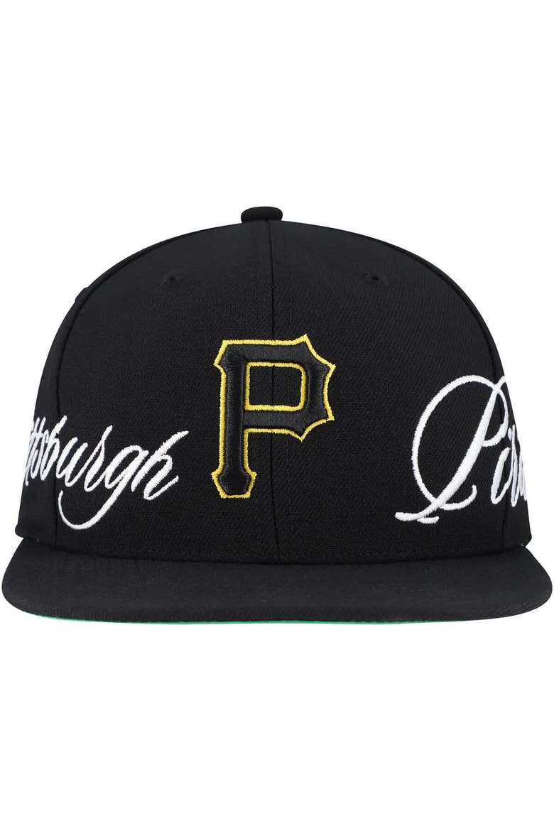 Men's Mitchell & Ness Black Pittsburgh Pirates Just Don x MLB Lux Script Snapback Hat, Alternate, color, Black