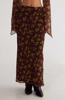 NASTY GAL Ditsy Floral Bias Cut Crinkle Chiffon Maxi Skirt