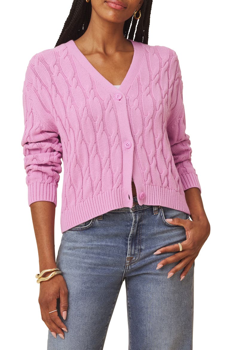 Rubi Cable Knit Cardigan, Main, color, BLUSH PINK