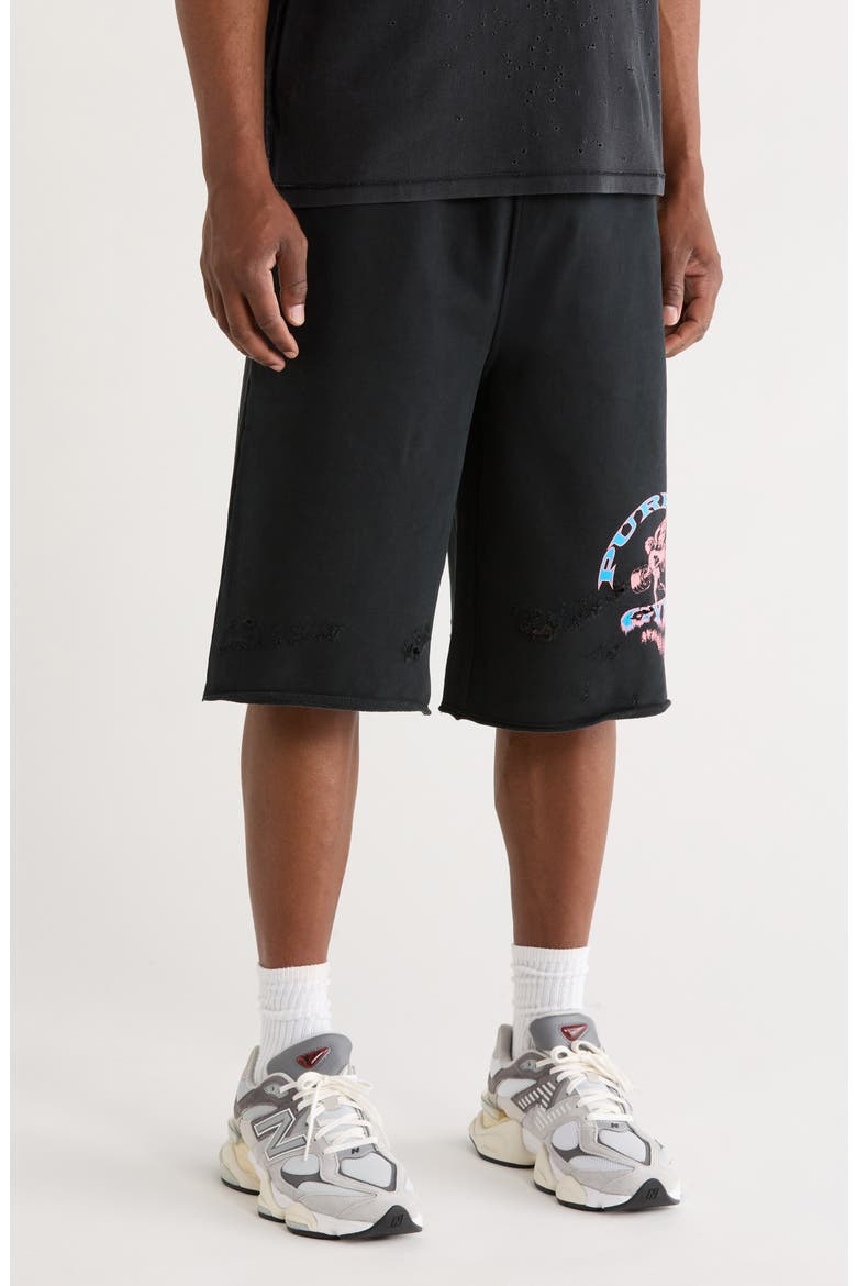 Logo Graphic Relaxed Fit Cotton Shorts, Alternate, color, BLACK