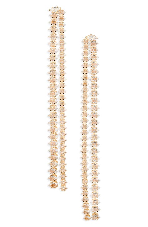 CZ Double Chain Drop Earrings