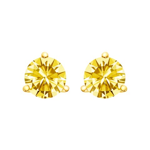 14K Gold 3-Prong Martini Set 1 1/2 Cttw Yellow Lab Grown Diamond Solitaire Stud Earrings