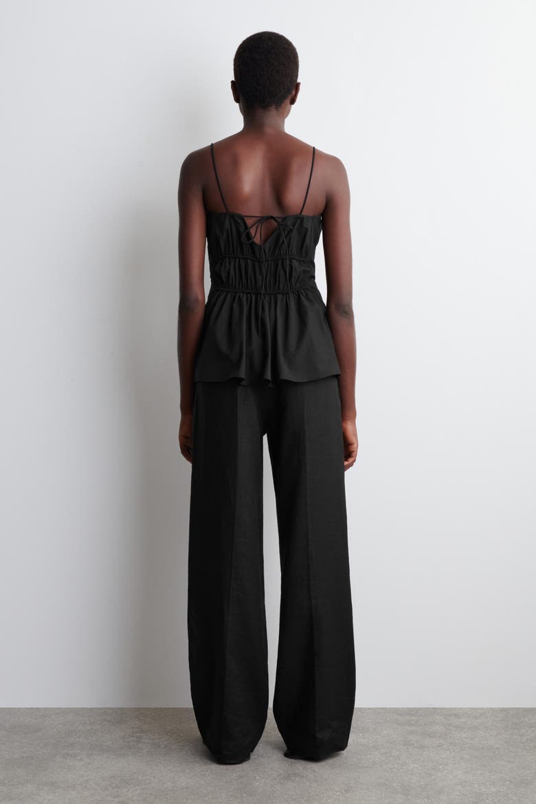 Gathered Cotton Peplum Top, Alternate, color, BLACK