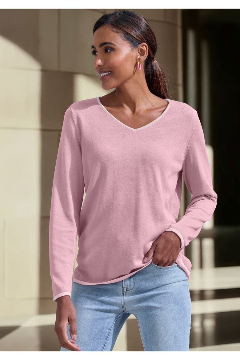 Contrast Trim Sweater, Alternate, color, Mauve Rose