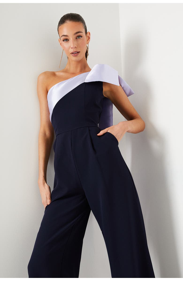 Coast Bow One Shoulder Wide Leg Jumpsuit, Alternate, color, Navy