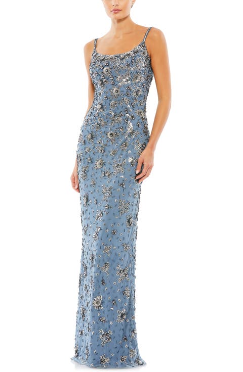 Floral Embellished Scoop Neck Evening Gown