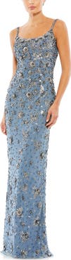 Mac Duggal Floral Embellished Scoop Neck Evening Gown