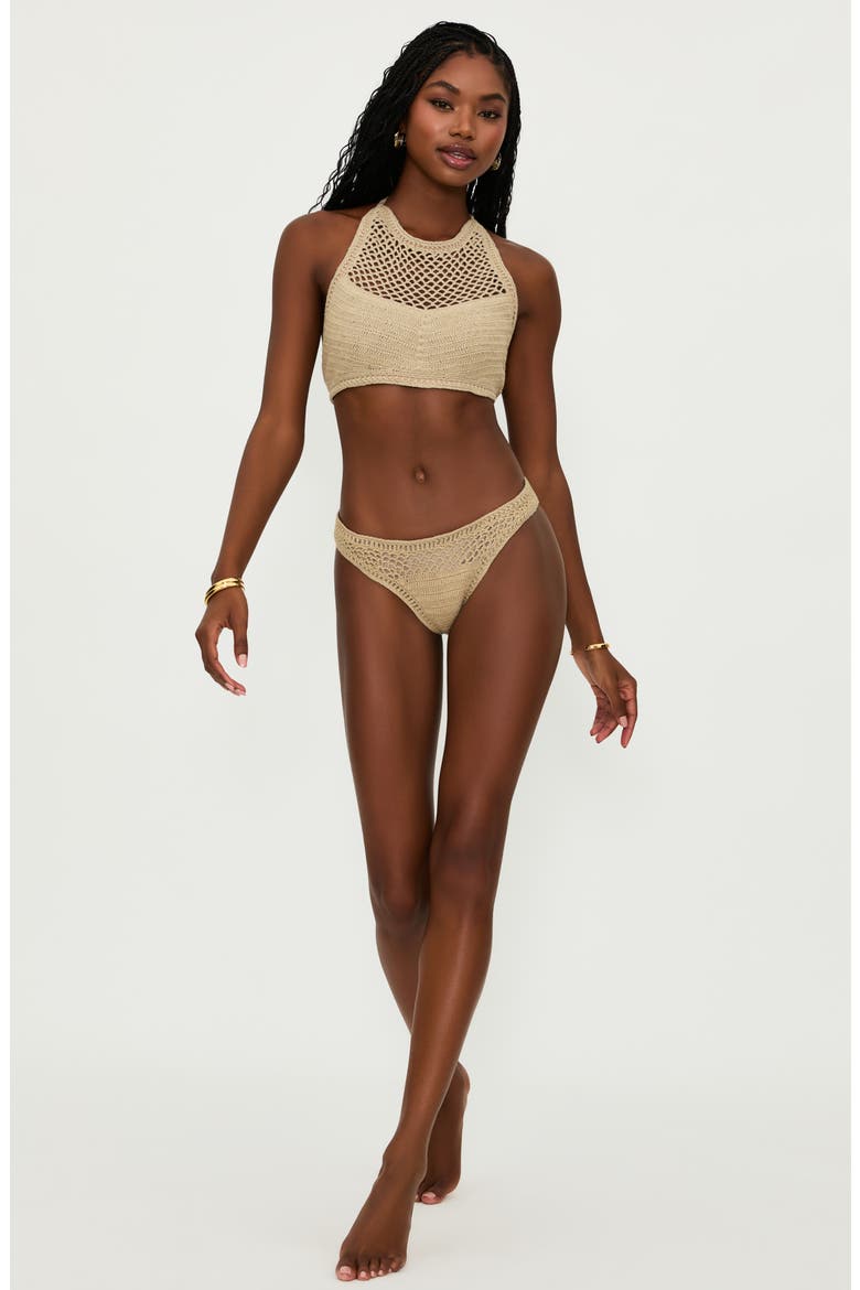 Bambi Crocheted Halter Bikini Top, Alternate, color, TAN