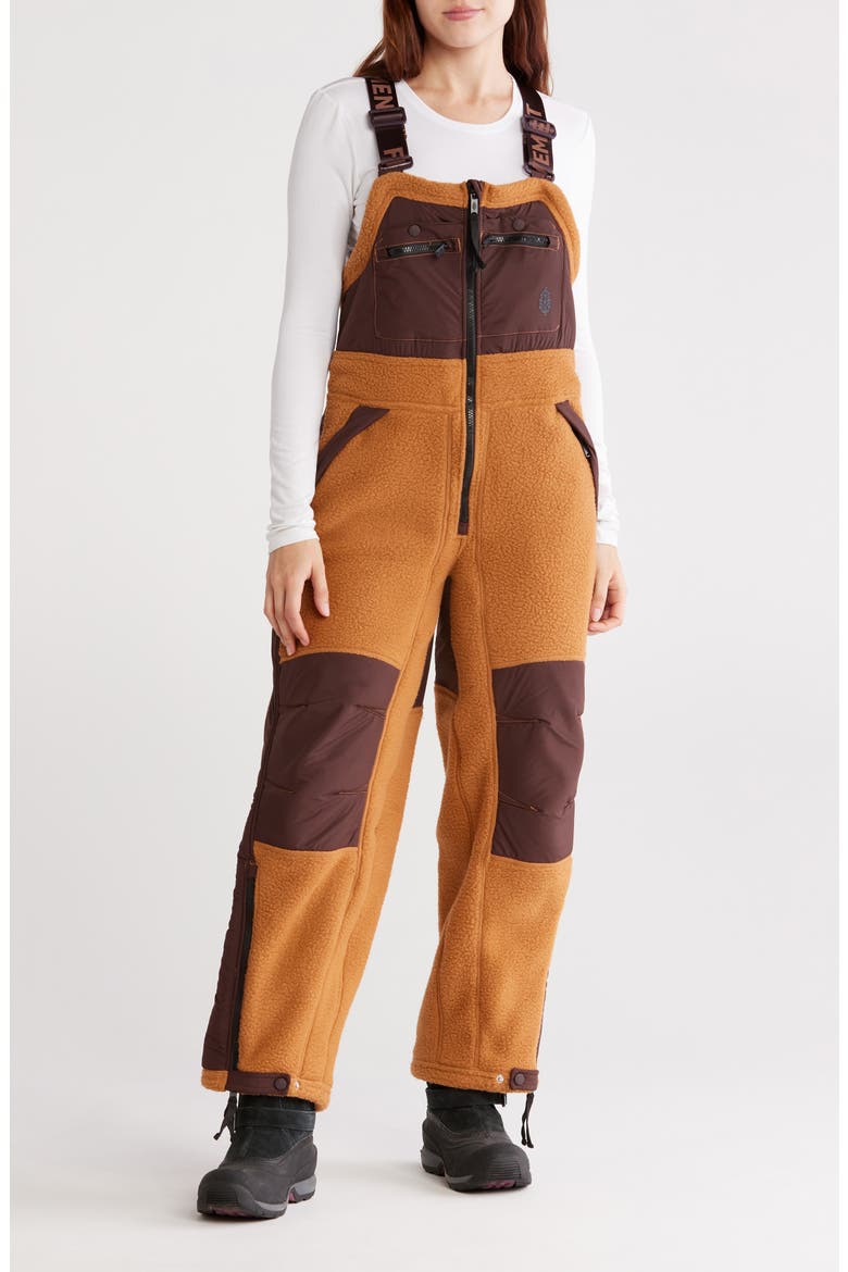 Hit the Slopes High Pile Fleece Snow Bibs, Main, color, CAMEL COMBO