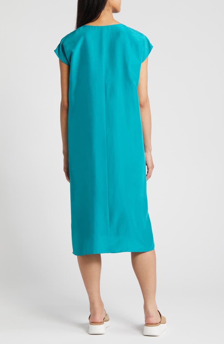 Eileen Fisher Cap Sleeve Silk Dress, Alternate, color, Esmeralda