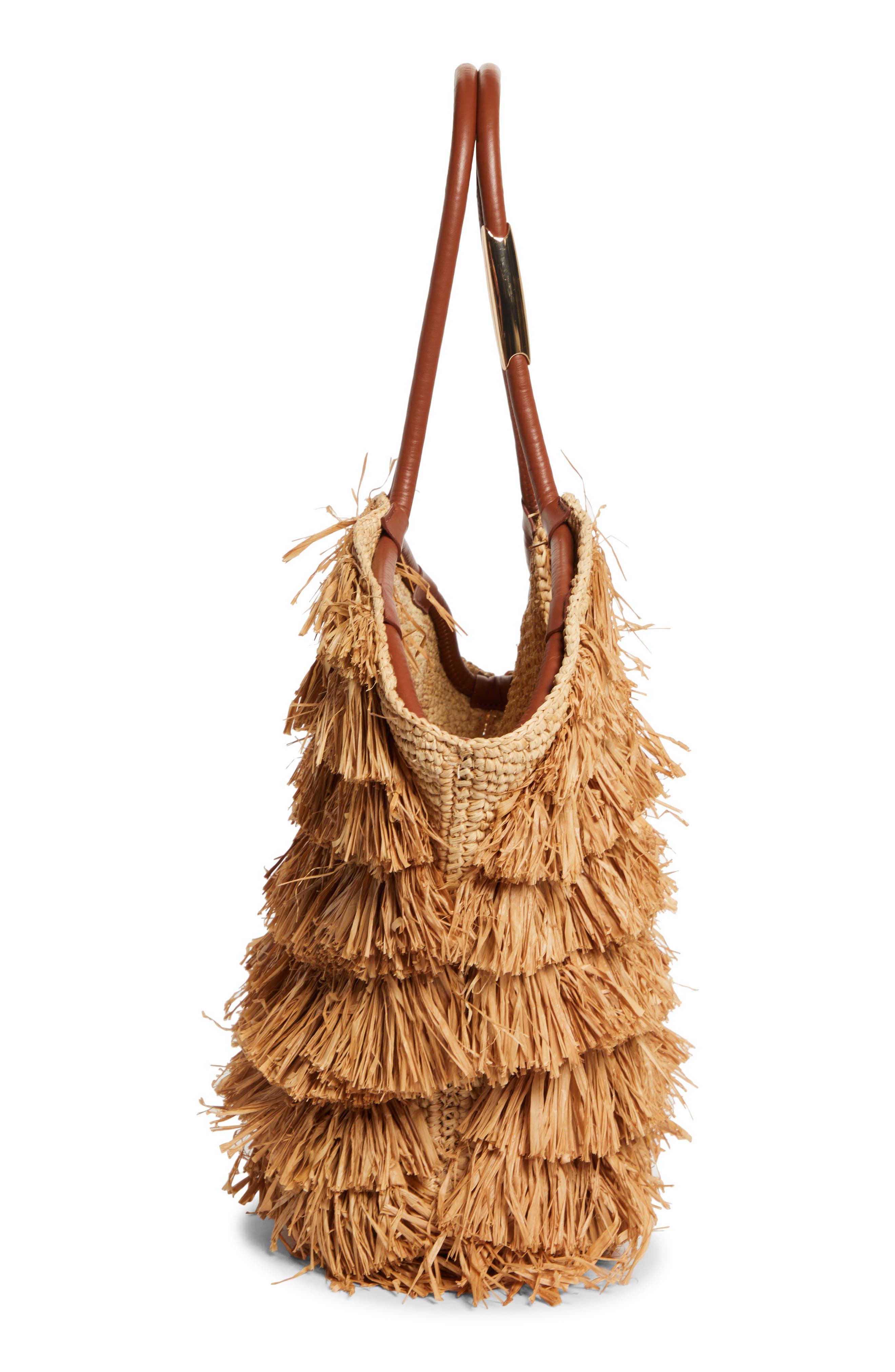 Zimmermann Medium Goldentime Fringe Tote, Alternate, color, Tan Fringe Stripe