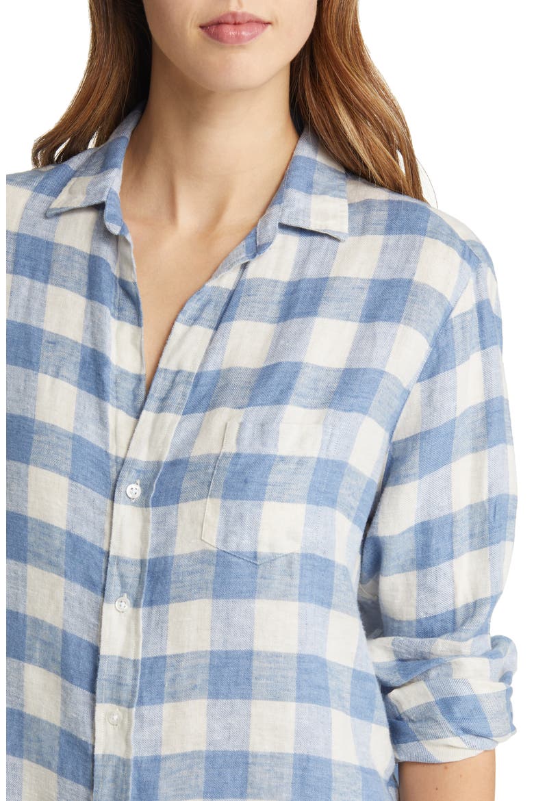 Eileen Plaid Relaxed Button-Up Linen Shirt, Alternate, color, LARGE BLUE WINTER WHITE