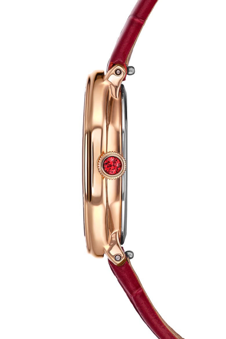 Dextera Mother-of-Pearl Leather Strap Watch, 32mm x 23mm, Alternate, color, RED