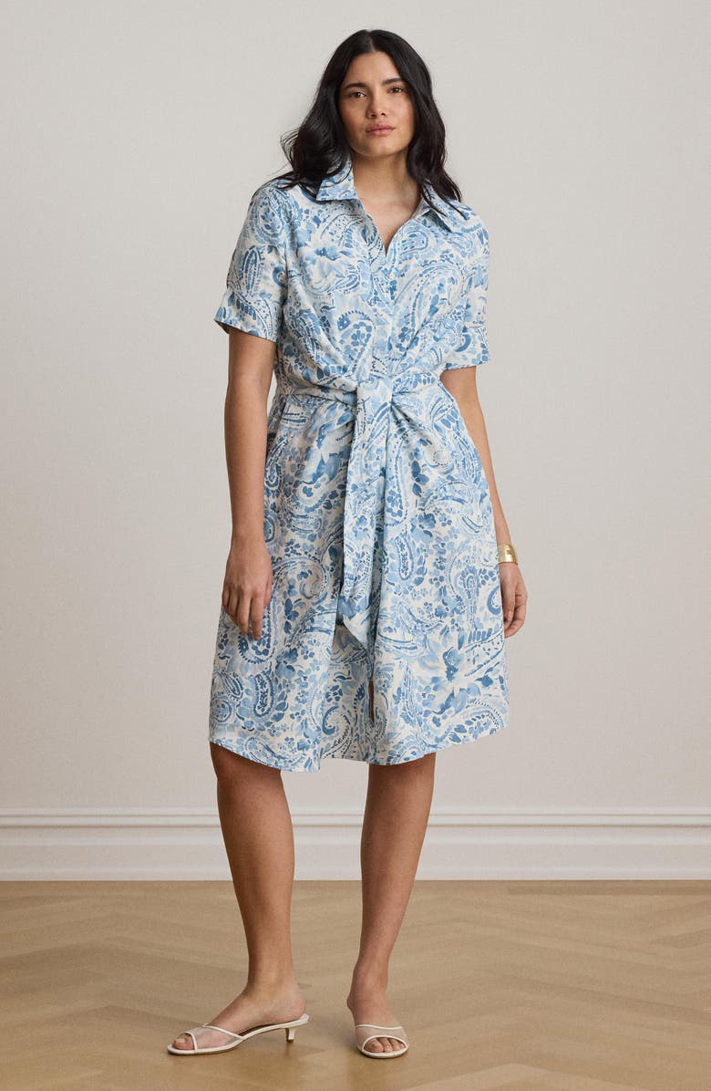 Lauren Ralph Lauren Paisley Print Linen Shirtdress, Alternate, color, White/ Blue