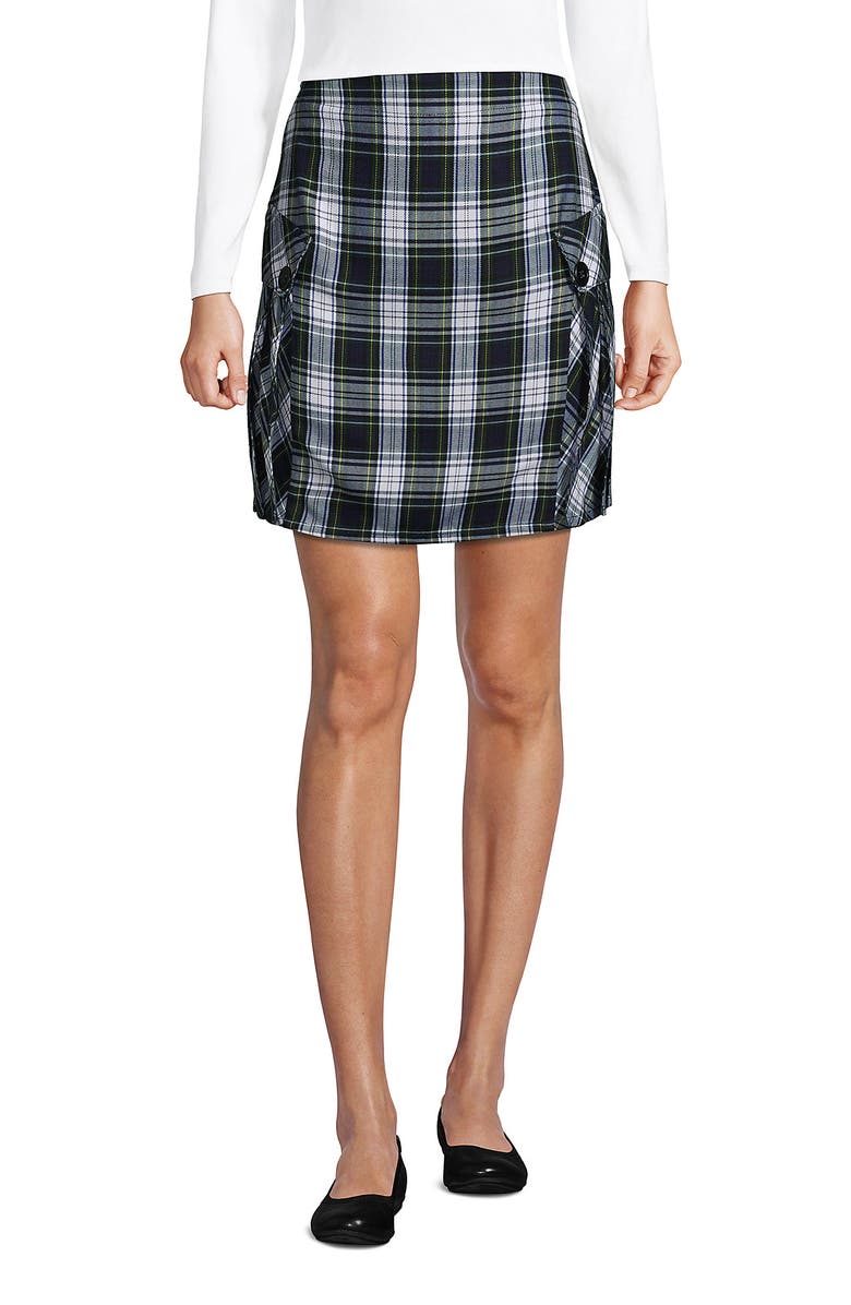 Lands' End School Uniform Young  Side Pleat Plaid Skort Above the Knee, Main, color, White Plaid