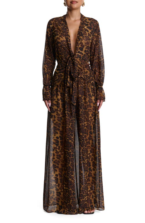 Naked Wardrobe Leopard Print Chiffon A-line Maxi Skirt In Brown