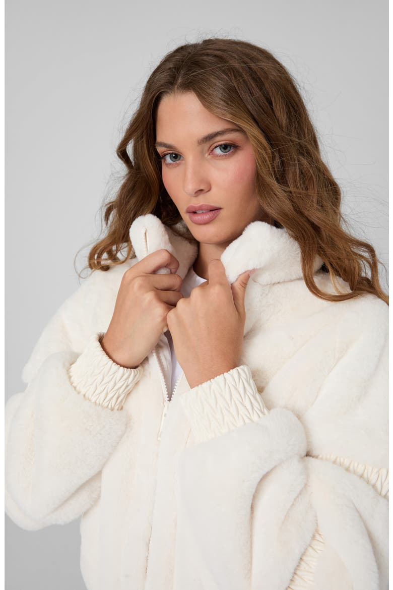 Carla Faux Fur High Neck Jacket, Alternate, color, CREAM WHITE