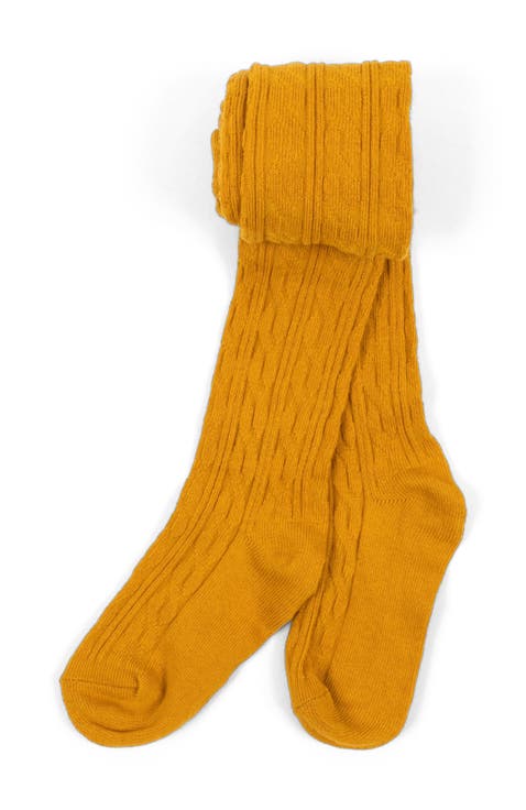 Girls Cable Knit Tights, Cotton Blend