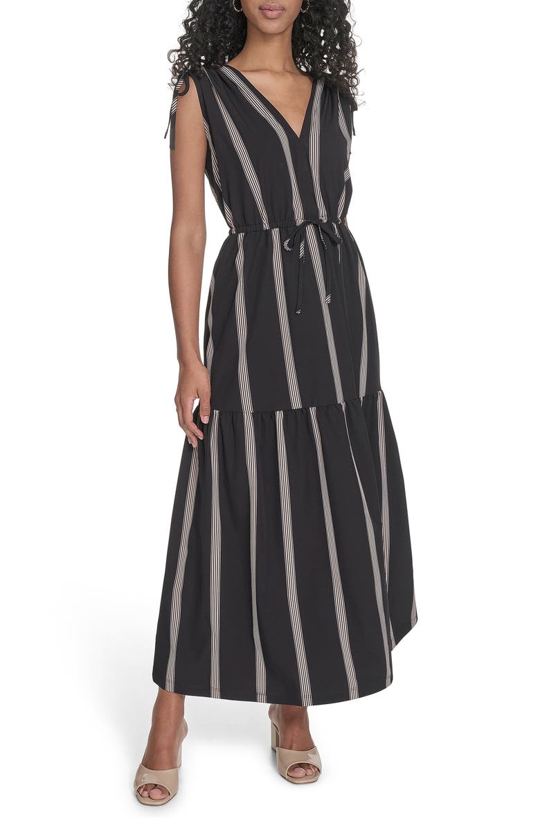 Calvin Klein Stripe Sleeveless Tiered Midi Dress, Main, color,