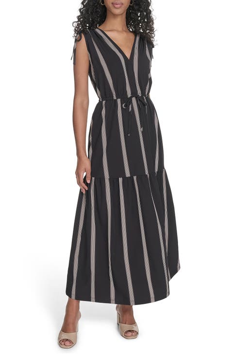 Stripe Sleeveless Tiered Midi Dress
