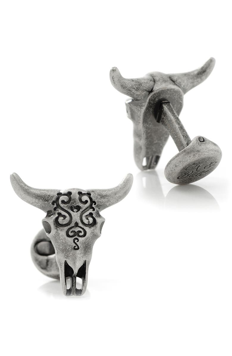 Cufflinks, Inc. Cow Skull Cuff Links, Alternate, color, Silver