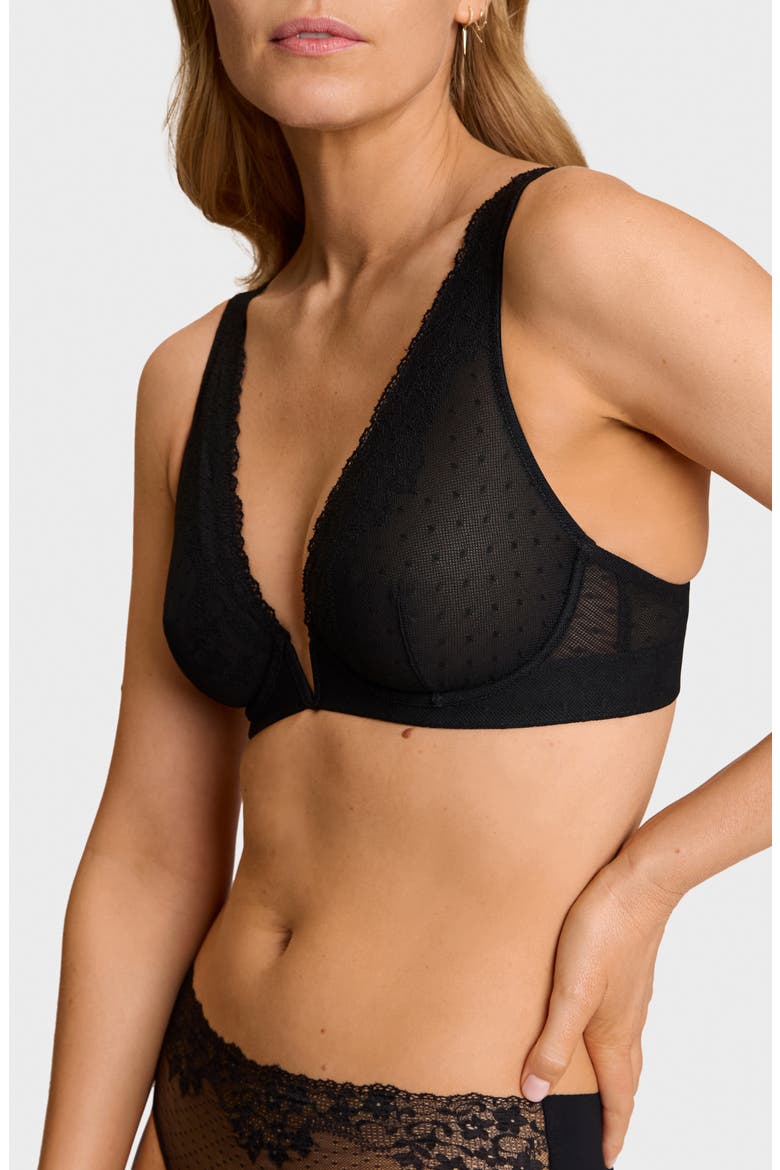 Double Take Lace Plunge Underwire Bra, Alternate, color, BLACK
